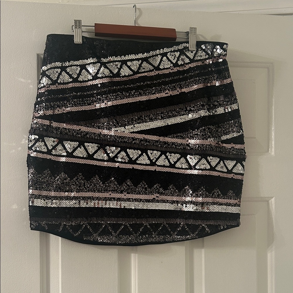 Sequin Striped Mini Skirt - Black, Copper and Silver